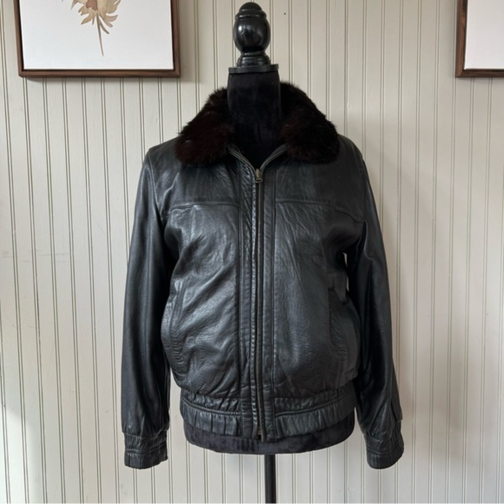 Black Leather Jacket with Fur Collar
